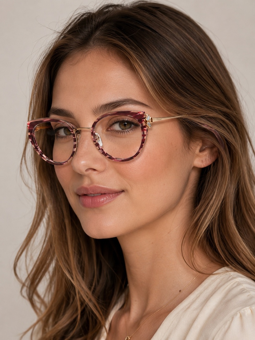 New Chopard VCH367V 01G2 Cat Eye Shiny Streaked Burgundy Women Eyeglasses